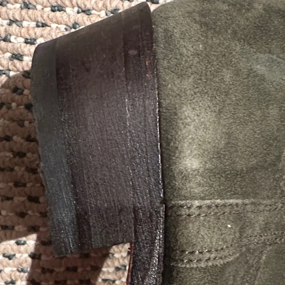 Olive Green Suede Knee-High Boots - Picture 7 of 8